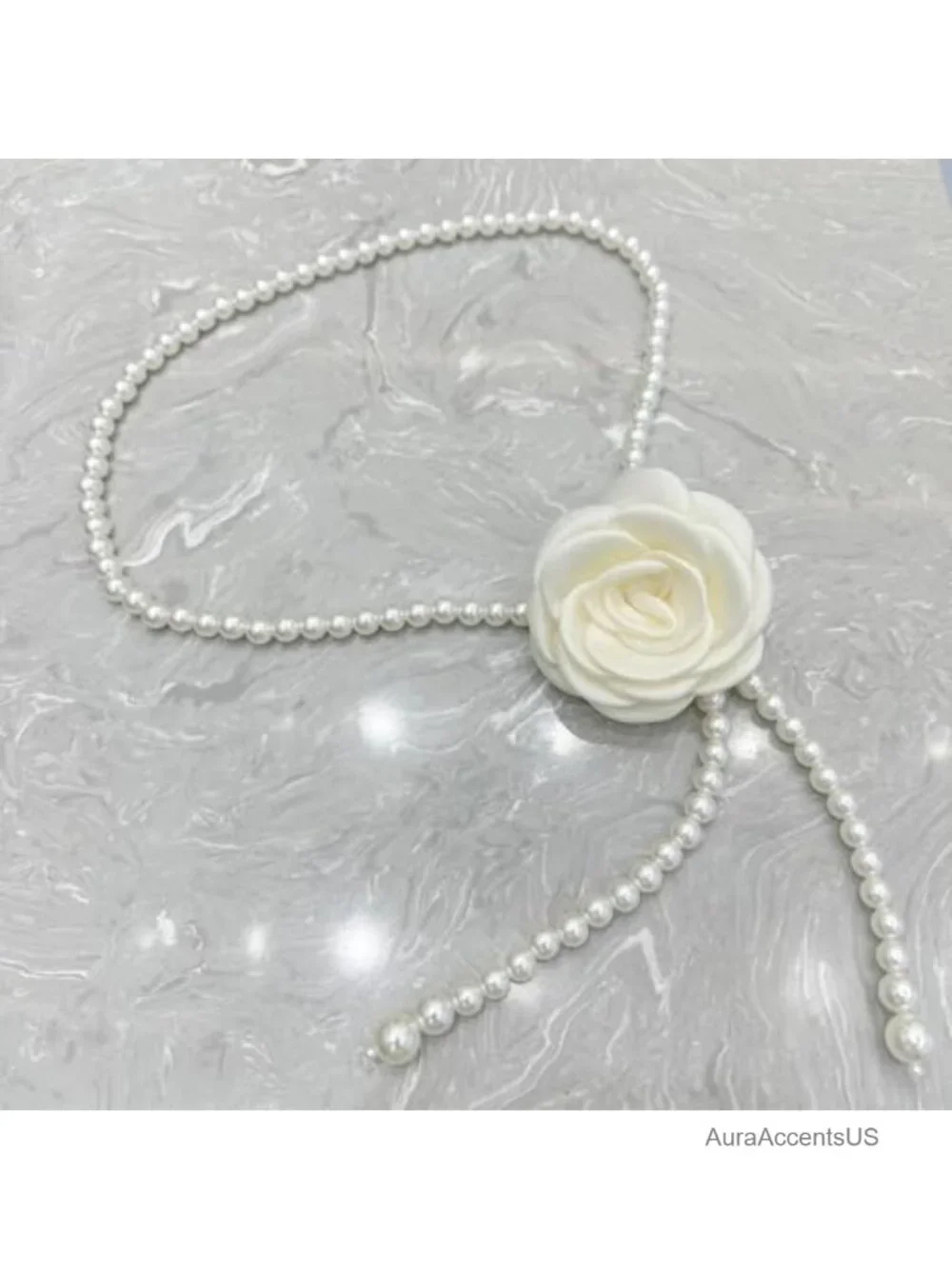 Pearl Chain Belt with Camellia Flower Waist Chain Dainty Body Jewelry